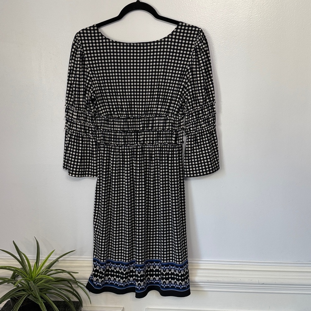 ❤️ NWOT Max Edition Black White Blue Bell Cuff V Neck Babydoll Dress M - Picture 4 of 6